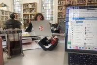 People attending a Wikipedia edit-a-thon at a Live Art Development Agency study room