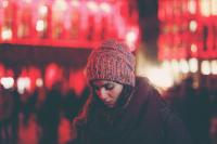 Woman walking at night