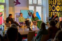 Panellist on stage at the Belfast book festival