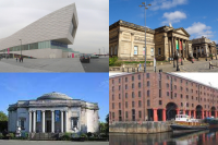 Clockwise from top left: Museum of Liverpool, Walker Art Gallery, International Slavery Museum, Lady Lever Art Gallery