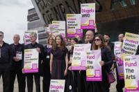 Memeber of WNO protest in Cardiff