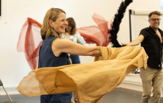 A woman and man dancing as part of the Arts for the Blues programme