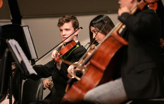 Students playing stringed instruments