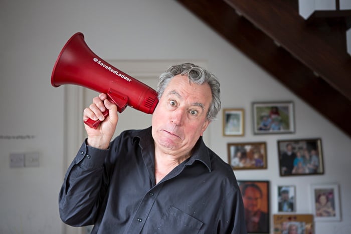 Photo of Terry Jones with megaphone