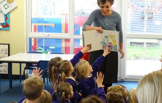 Photo of author in classroom