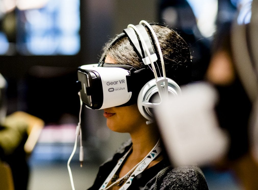 Photo of woman wearing headset