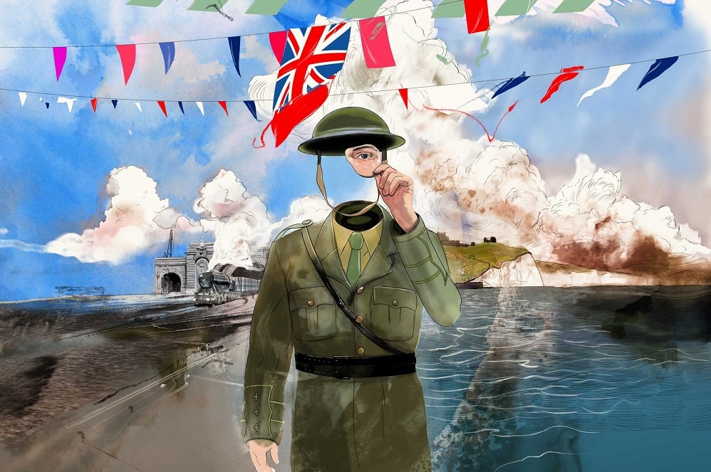 Poster of soldier with flags