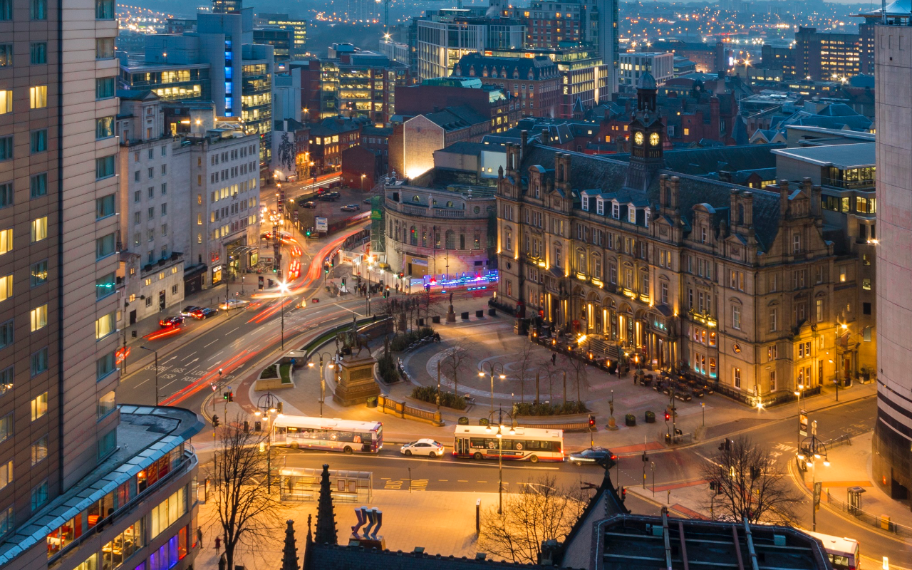 panoramic overhead view of Leeds city centre