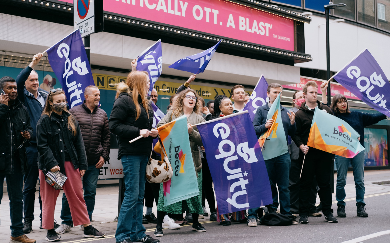 Protestors gather outside Gillian Lynne Theatre