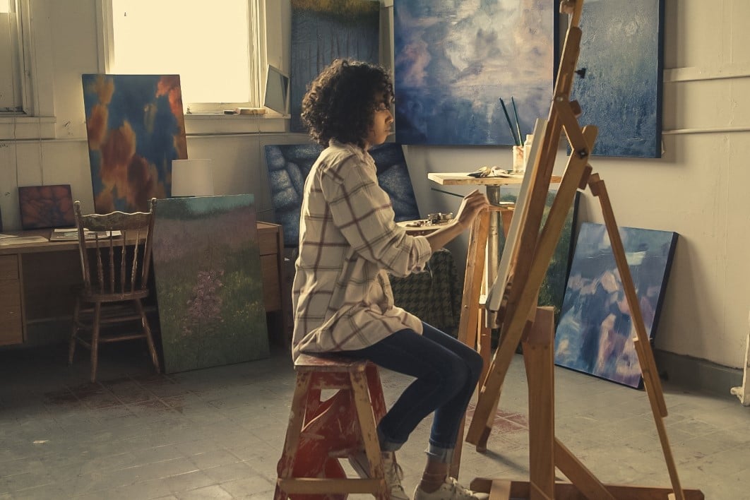 Female artist painting