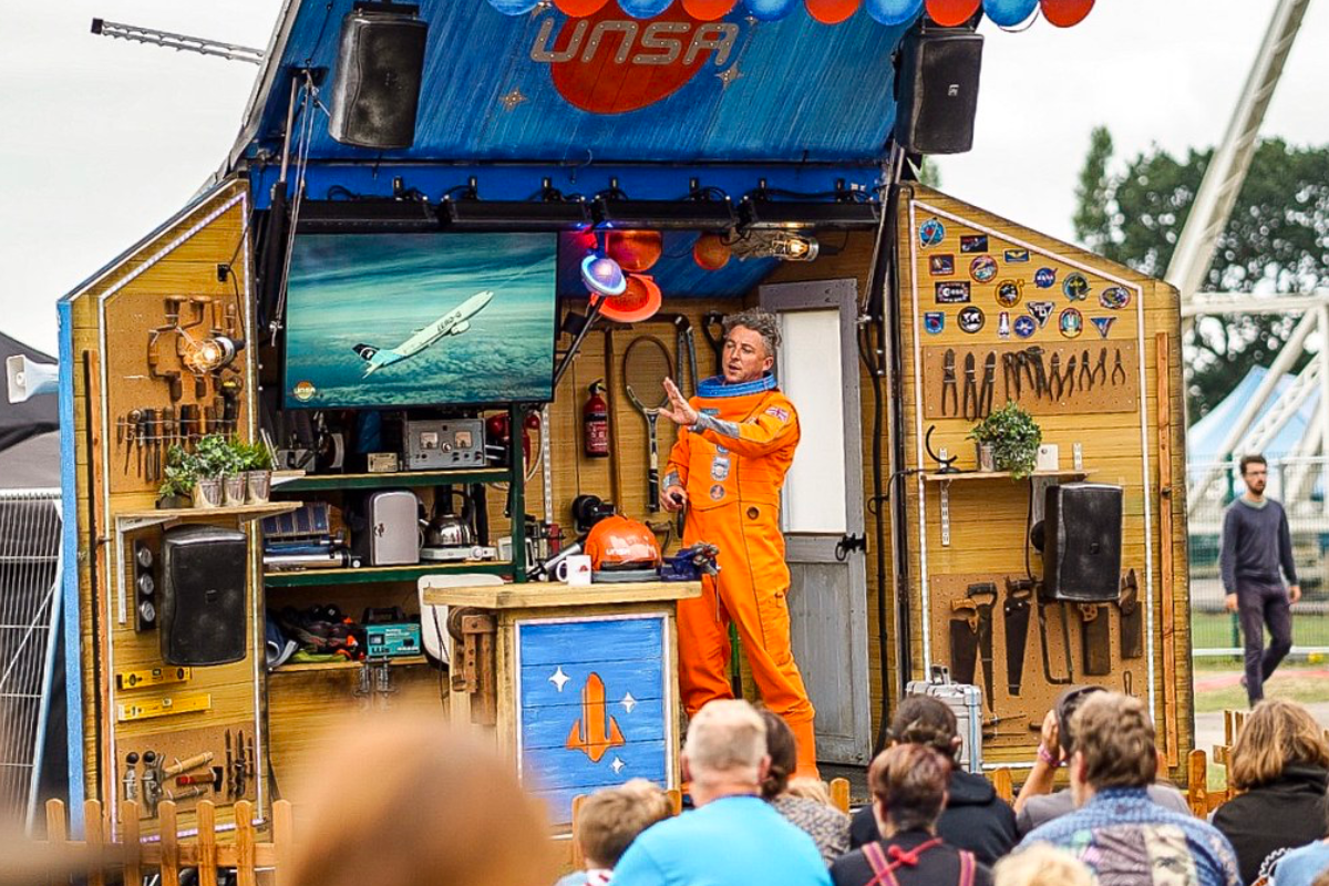 Unlimited Theatre performs How I Hacked My Way Into Space at Bluedot 2018