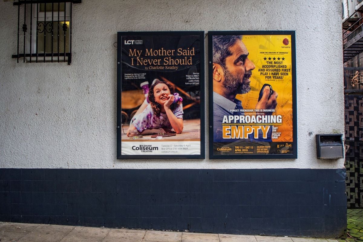 Billboards outside Oldham Coliseum