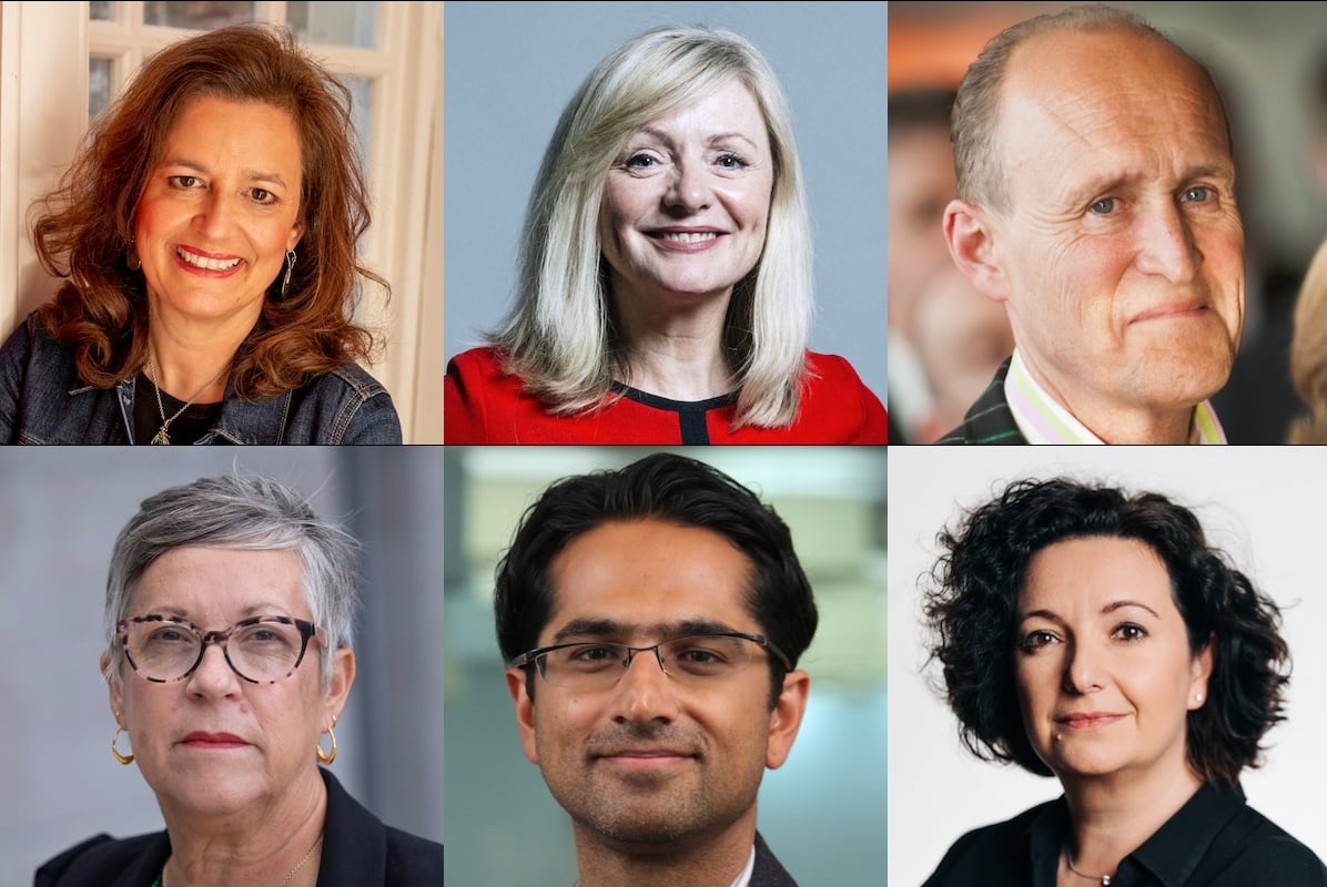 Clockwise from top left: Caroline Norbury, Tracy Brabin, Peter Bazalgette, Francesca Hegyi, Hasan Bakhshi, Philippa Childs.